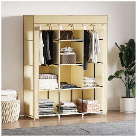 Armadio In Tessuto Con 8 Ripiani E 2 Barre Con Porta Avvolgibile, 125x46x162.5cm, Beige - Foto 6