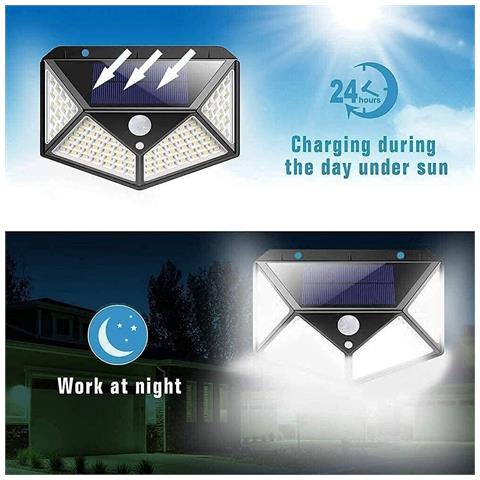 Faro Led Con Pannello Solare Sensore Rileva Movimento Faretto Ricaricabile Ip65 - Foto 2