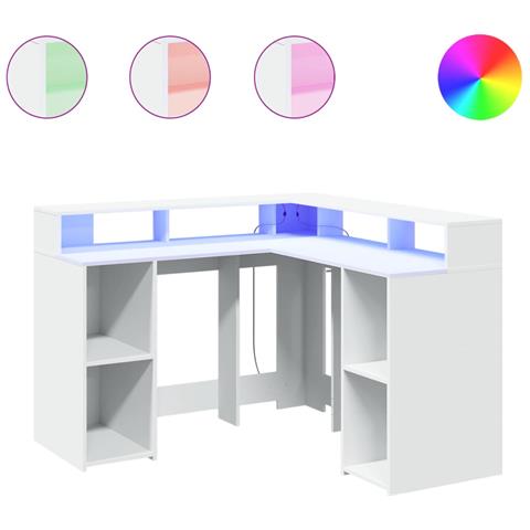 Scrivania Con Luci Led Bianca 130x130x91 Cm In Truciolato - Foto 2