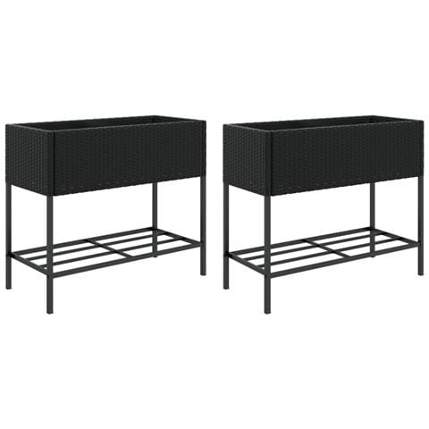 Fioriere da Giardino con Ripiani 2pz Nere 90x40x75cm Polyrattan - Foto 1