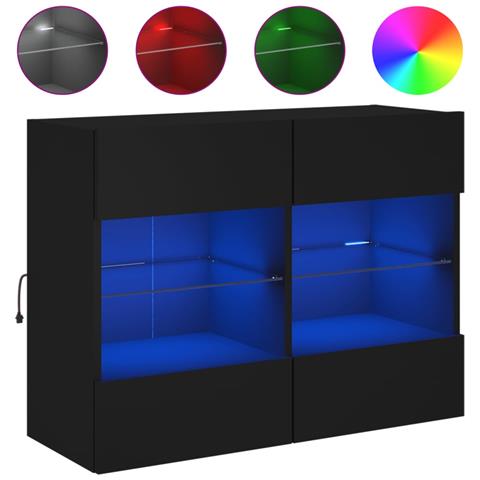Mobile TV a Parete con Luci LED Nero 78,5x30x60,5 cm - Foto 1