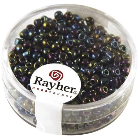 Rayher - 17 Grammi - Perline In Vetro Rotonde Opache Lustrate Foro Ø2,6mm - Colore Nero Iridescente - Foto 1