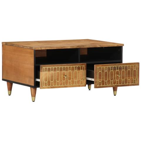 Tavolino Da Salotto 80x54x40 Cm In Legno Massello Di Mango - Foto 3