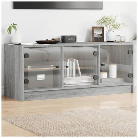 Mobile Porta Tv Con Ante In Vetro Grigio Sonoma 102x37x42 Cm - Foto 1