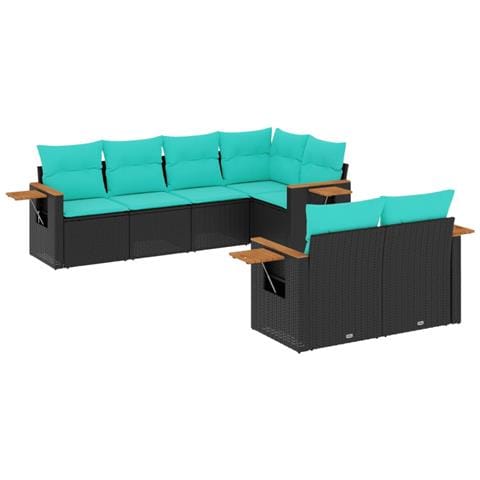 Set Divani Da Giardino 7 Pz Con Cuscini Nero In Polyrattan - Foto 2