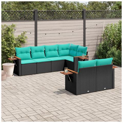 Set Divani Da Giardino 7 Pz Con Cuscini Nero In Polyrattan - Foto 1