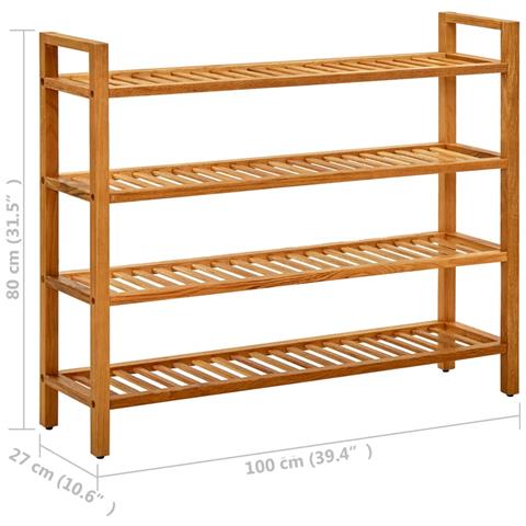 Scarpiera Con 4 Ripiani 100x27x80cm In Legno Massello Di Rovere - Foto 6