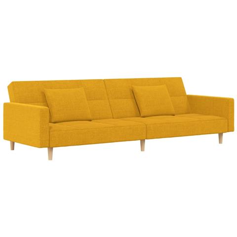 Divano Letto a 2 Posti con 2 Cuscini Giallo in Tessuto - Foto 1