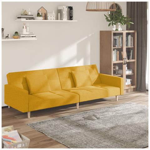 Divano Letto a 2 Posti con 2 Cuscini Giallo in Tessuto - Foto 2
