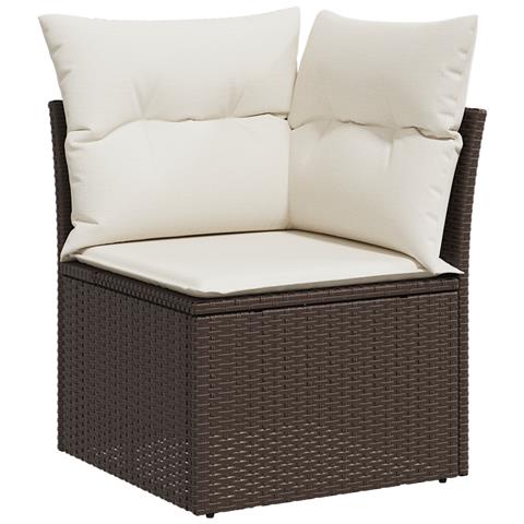Set di divani da giardino 8 pezzi cuscini Marrone Polyrattan, Divano giardino 2 posti cuscini Marrone Polyrattan - Foto 8