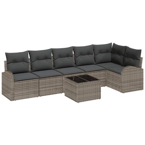 Set Divano da Giardino 6 Pezzi con Cuscini Rattan Sintetico Nero, Divano da Giardino 2 Posti con Ripostiglio e Cuscini Rattan Sintetico Grigio - Foto 1