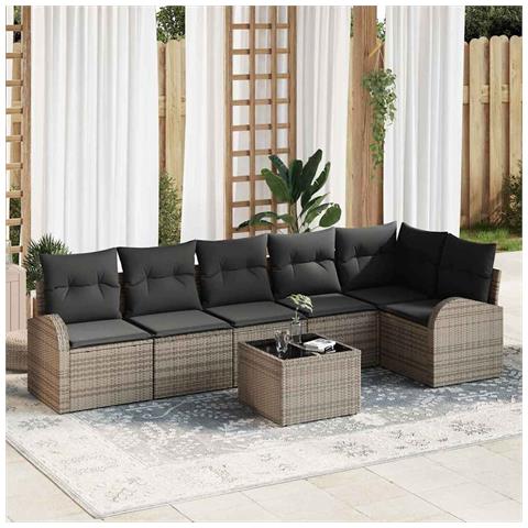 Set Divano da Giardino 6 Pezzi con Cuscini Rattan Sintetico Nero, Divano da Giardino 2 Posti con Ripostiglio e Cuscini Rattan Sintetico Grigio - Foto 2