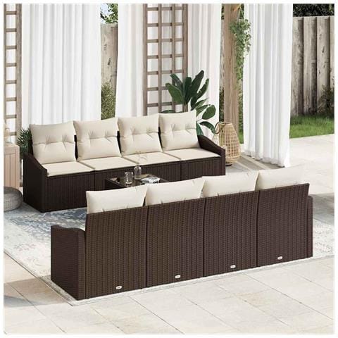 Set Divano da Giardino a 7 Pezzi con Cuscini Marrone Polyrattan - Foto 2