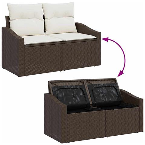 Set Divano da Giardino a 7 Pezzi con Cuscini Marrone Polyrattan - Foto 9