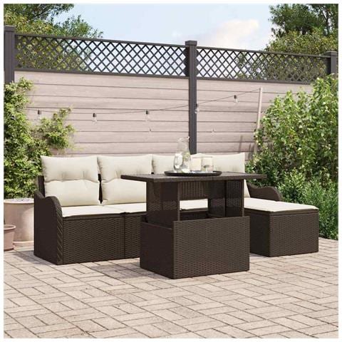Set divano giardino da 6 pezzi con cuscini in rattan polietilene marrone, Divano giardino a 2 posti con storage e cuscini in rattan polietilene marrone - Foto 2