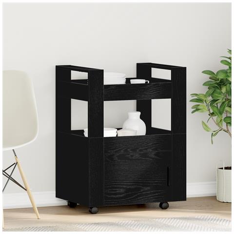 Carrello da Cucina  Nero Rovere 60x45x80 cm Legno Ingenerizzato - Foto 2