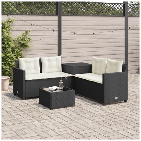 Divano da Giardino con Tavolo e Cuscini a L Nero in Polyrattan - Foto 2