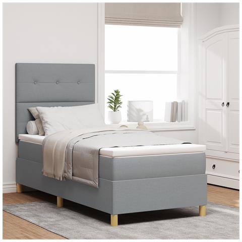 Letto box spring con materasso Grigio Chiaro 90x200 cm Tessuto - Foto 2