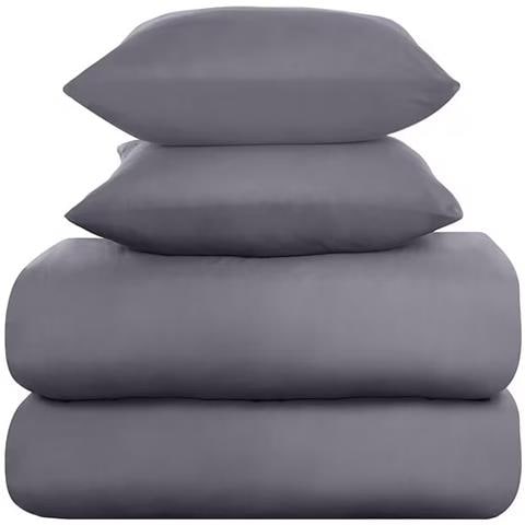 Biancheria Da Letto 135x200 Federe 80x80 4 Pezzi 100% Microfibra Grigio Scuro - Foto 4