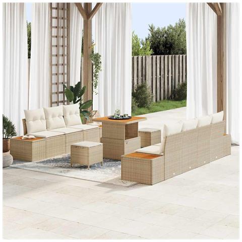 Set Divano da Giardino con cuscino 10 pcs Beige Poly Rattan - Foto 2