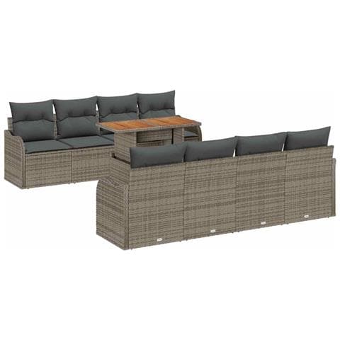 Set Divano da Giardino 9 pcs Grigio Poly Rattan - Foto 1