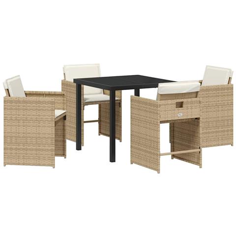 Set da Pranzo per Giardino con cuscino 5 pcs Beige Poly Rattan - Foto 1