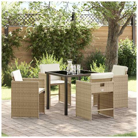 Set da Pranzo per Giardino con cuscino 5 pcs Beige Poly Rattan - Foto 2