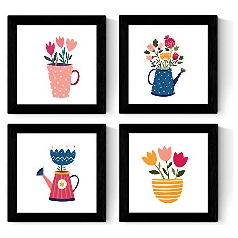 Set Di 4 Stampe Fogli Quadrati Con Illustrazioni Di Mazzi Di Fiori Sorprendenti Nordico Stile Scandinavo Senza Cornice 25x25 Cm - Foto 1