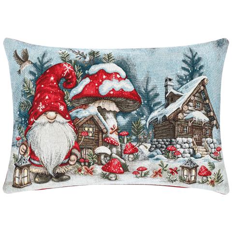 Federa Cuscino Arredo Casa Fodera Tessuto Cinigliato Fantasie Natalizie Made Italy 40x60 Elfo Fungo - Foto 1