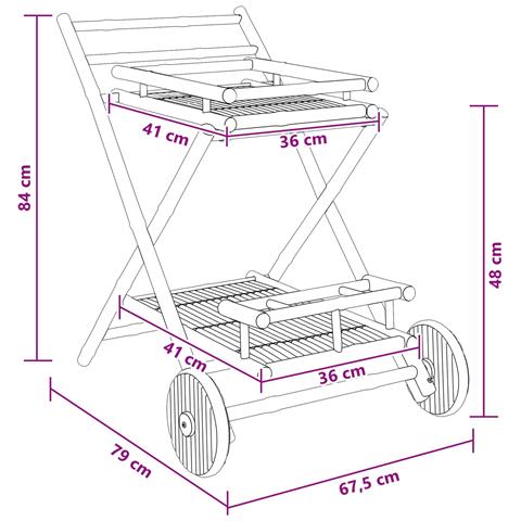 Carrello per tè con ruote Naturale 79 x 67.5 x 84 cm Bambù - Foto 8