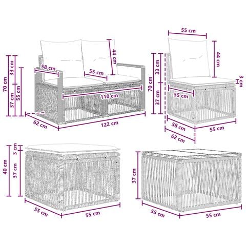 Set Divano da Giardino 6 pcs Grigio polyrattan - Foto 9