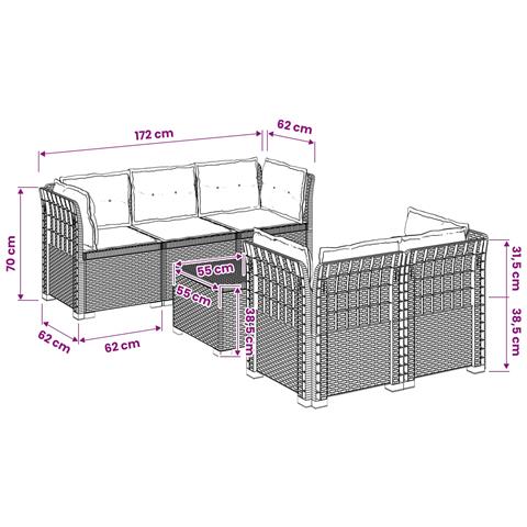 Divano da Giardino 5 Posti con Cuscini Stile Rattan PP - Foto 9