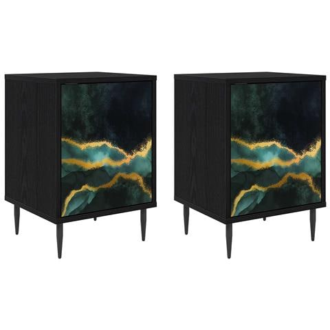 Armadio da Notte WIJHE 2 pz Rovere Nero 36 x 33 x 51 cm - Foto 1