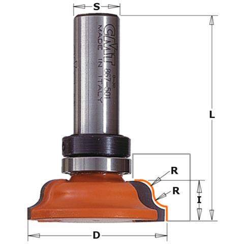 Fresa A Raggio Concavo CMT 938.754.11 - Per Lavorazione Legno, Con Cuscinetto, S=12 Mm, D=25.4 Mm, R=6.4 Mm