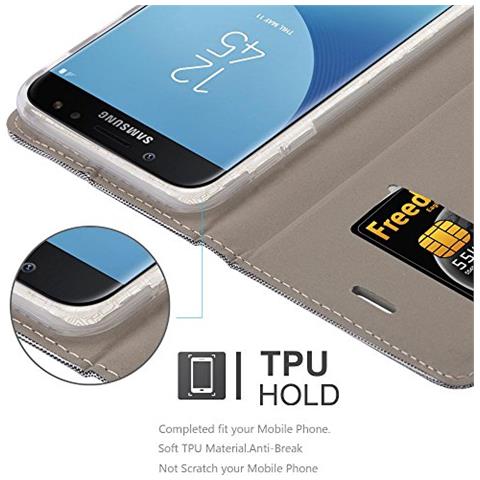 Custodia Compatibile Con Samsung Galaxy J7 2017 In Grigio Chiaro Marrone - Coperchio Protettiva Con Chiusura Magnetica, Funzione Stand E Tasca Per Le Carte - Foto 2