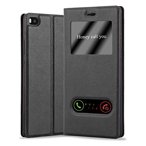 Cadorabo Custodia Compatibile Con Huawei P8 In Nero Cometa - Coperchio Protettivo Con Chiusura Magnetica, Funzione Stand E 2 Finestre Di Visualizzazione - Foto 1