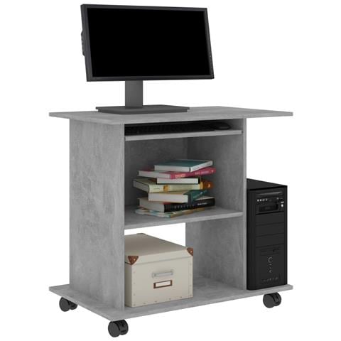 Scrivania Computer Grigio Cemento 80x50x75 cm Legno Multistrato - Foto 5