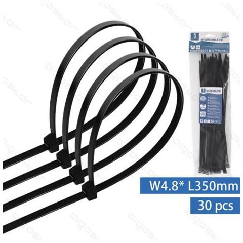 Fascetta Fermacavo In Nylon 4,8mmx350mm Nera - Confezione Da 30 Pezzi - Nylon 66 - Fascette Fermacavi - Foto 1