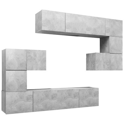Set di Mobili Porta TV 8 pz Grigio Cemento in Legno Multistrato - Foto 1