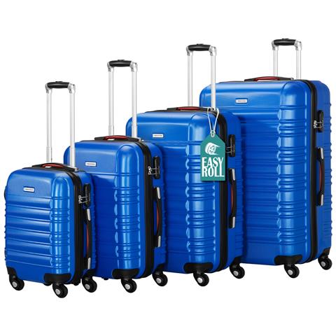 Set 4 Valigie Rigide Con Ruote Easy Roll Trolley Bagaglio A Mano Viaggio Blu - Foto 1