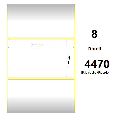 White 57x32mm, 4470 Et /rotolo Z-1000d, 2.2x1.3x3 Core, 8 Rolls - Foto 1