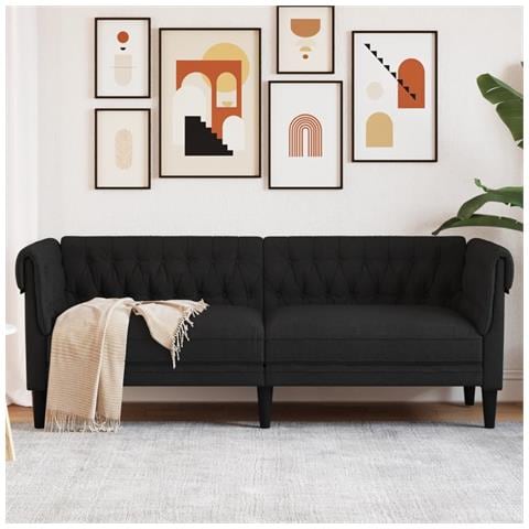 Divano Chesterfield A 3 Posti Nero In Tessuto - Foto 5