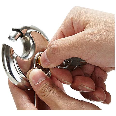 Lucchetto Rotondo Antiscasso Catenaccio 80mm Corazzato Blindato 2 Chiavi Bici - Foto 3