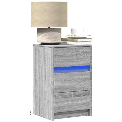 Comodino Con Luci Led Grigio Sonoma In Legno Multistrato - Foto 1
