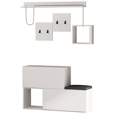 Mobile Da Ingresso Bianco Con Contenitore E Appendiabiti Inga - Foto 2