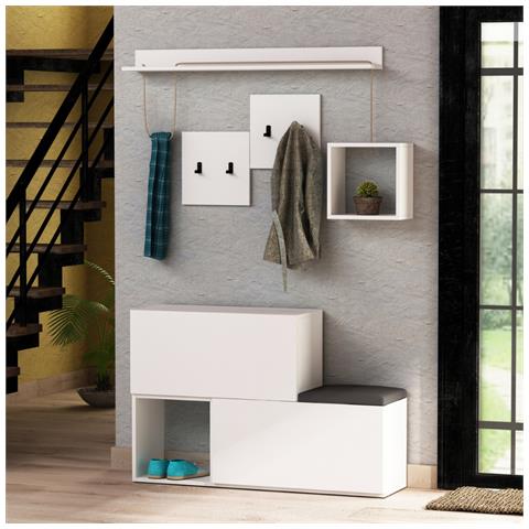 Mobile Da Ingresso Bianco Con Contenitore E Appendiabiti Inga - Foto 1