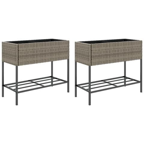 Fioriere Giardino con Ripiani 2pz Grigie 90x40x75cm Polyrattan - Foto 1