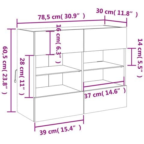 Mobile TV a Parete con Luci LED Grigio Cemento 78,5x30x60,5 cm - Foto 2