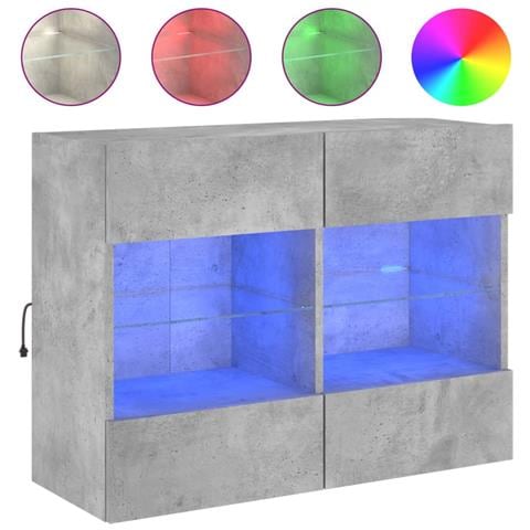 Mobile TV a Parete con Luci LED Grigio Cemento 78,5x30x60,5 cm - Foto 1