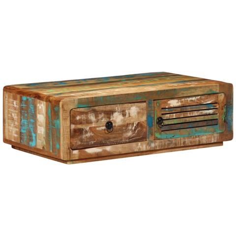 Tavolino Da Salotto 89x55x29 Cm In Legno Massello Di Recupero - Foto 1